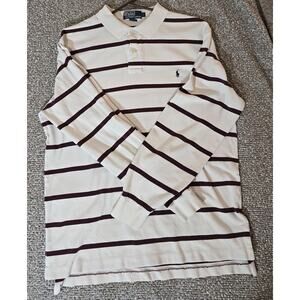 Polo Ralph Lauren Striped Shirt Men's L White Maroon Cream Rugby Long Sleeve
